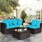 4Pcs Rattan Patio Conversation Furniture Set Yard Outdoor W/ Turquoise Cushion